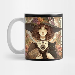 Cat and witch woman Mug